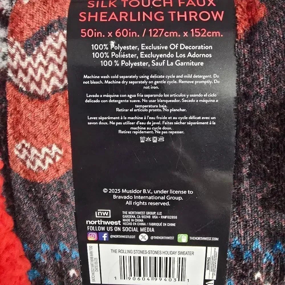 NEW The Rolling Stones Holiday Sweater Sherpa Lined THROW BLANKET 50in x 60 in